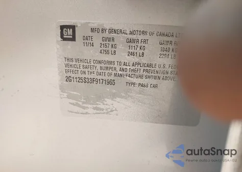 2015 Chevrolet Impala 2Lt from USA, damaged, VIN 2G1125S33F9171965